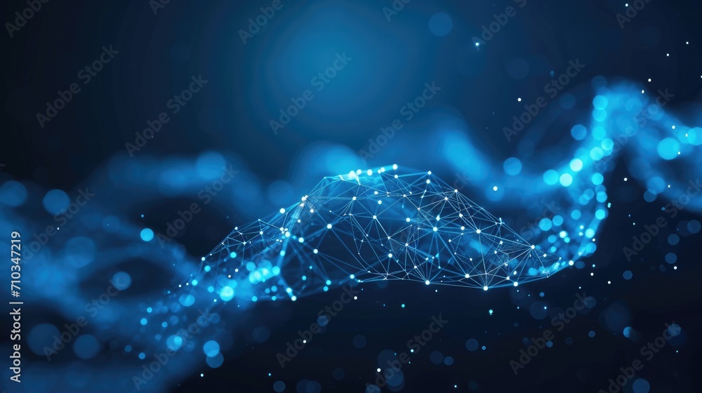 Wall mural digits abstract background with connected line and dots, wave flow, ai generated.