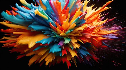 Obraz premium Paper explosion, chaotic line, particles, vibrant color, Ai Generated.