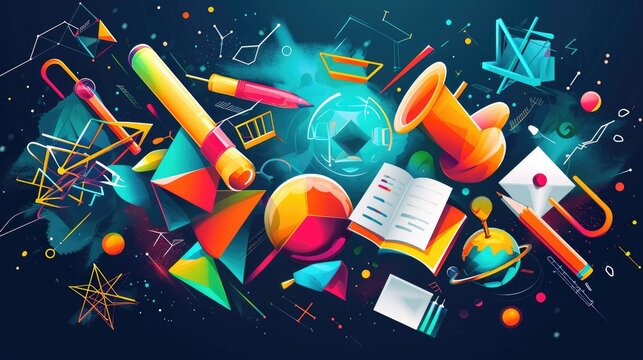 Dynamic back to school background with a burst of colorful geometric, Ai Generated.