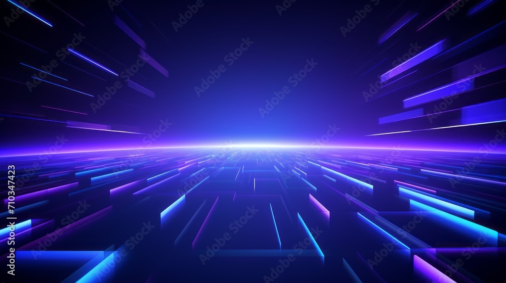 Wall mural dynamic abstract square technology background with blue-purple gradient, geometric shapes, and glowi