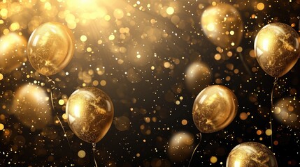 A vector decorative light celebration background adorned with gold balloons, offering ample space for text, Ai Generated.