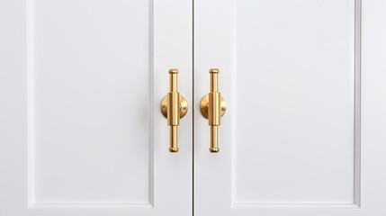 A white door with a brass handle on  white background	 - obrazy, fototapety, plakaty