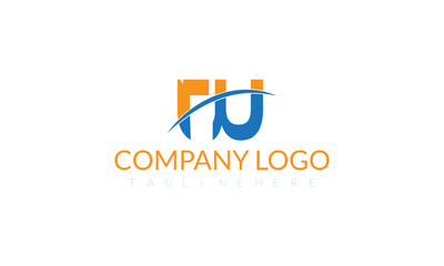 Simple RU or UR Half Illustration monogram Stock logo template Design