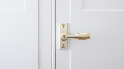 A white door with a brass handle on  white background	