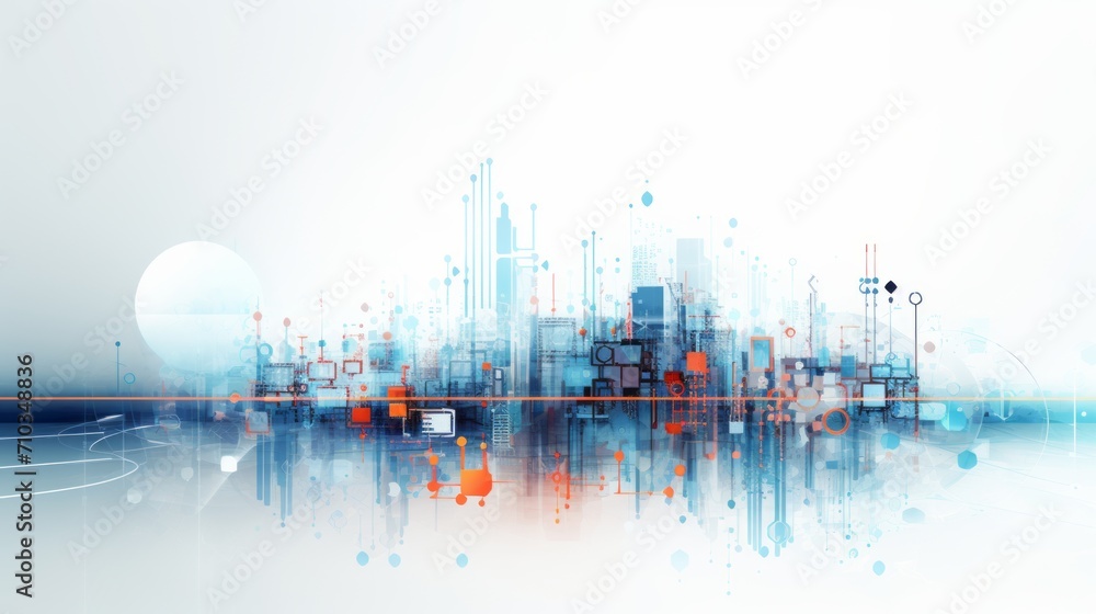 Poster abstract tech: navigating global communication and data analysis in white background - cyber explora