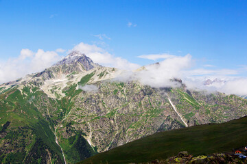 The Caucasus Mountains. Mountain peaks in summer.