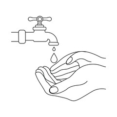 Continuous single line drawing catches water dropping on hand of world water day concept vector art illustration graphic design
