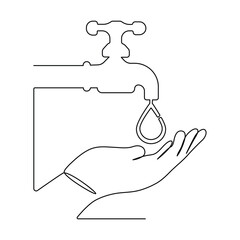 Continuous single line drawing catches water dropping on hand of world water day concept vector art illustration graphic design
