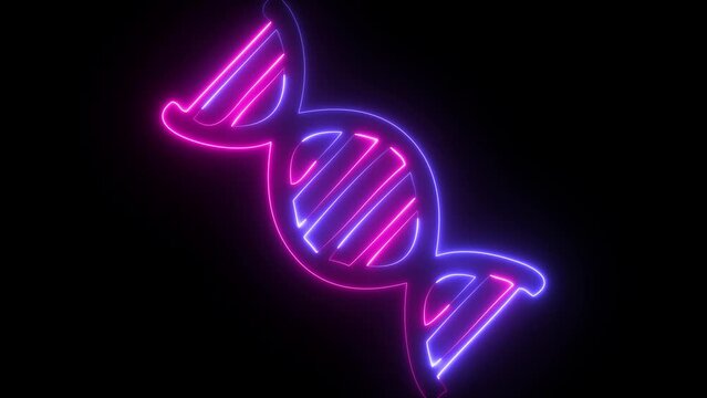 Glowing blue neon DNA, or double helix icon, is isolated on a black background. Outline the neon NA or double helix icon set
