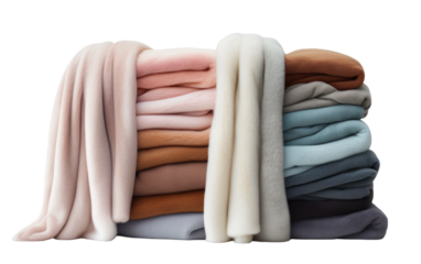 Merino Wool Blanket Set in a Variety of Colors On White or PNG Transparent Background.