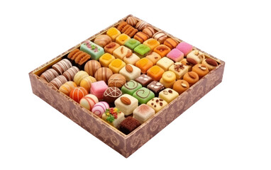 Divine Delights Box of Mithai Sweets Assortment On White or PNG Transparent Background.