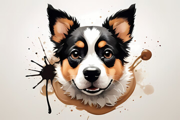 a painting of a border collie dog. Border Collie Dog Breed Watercolor Clipart Illustration - obrazy, fototapety, plakaty