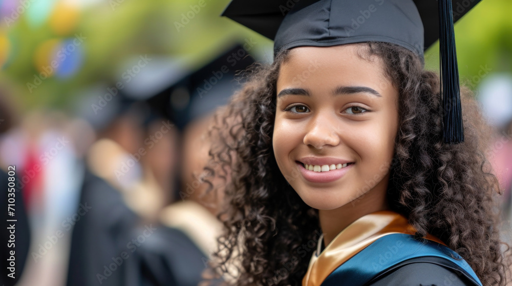 Wall mural Portrait of a happy and smiling young woman on her graduation day