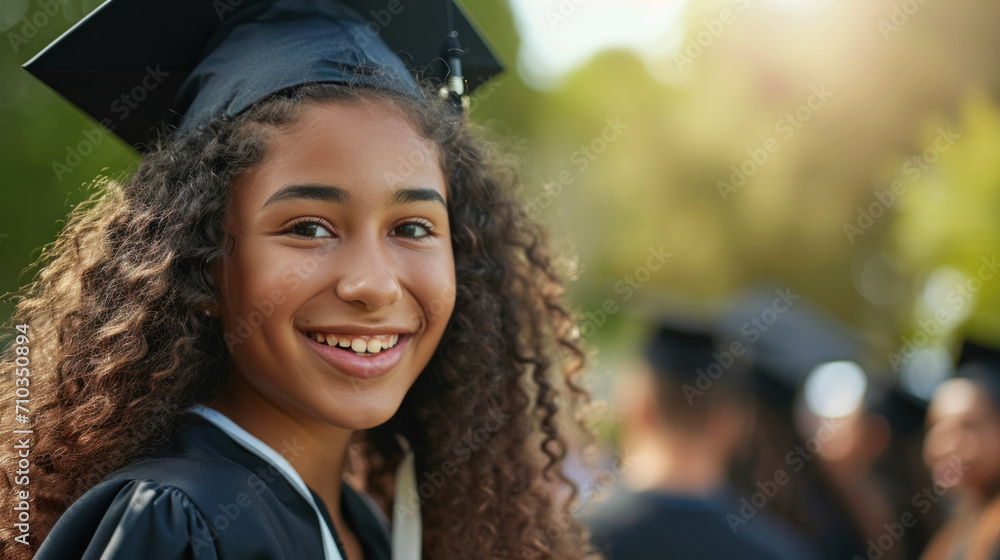 Wall mural Portrait of a happy and smiling young woman on her graduation day