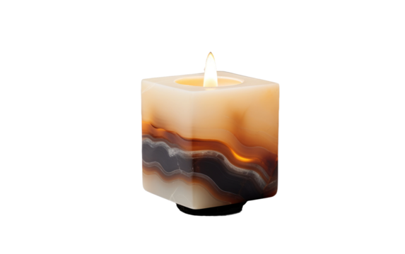 Onyx Marble Candle Holder with Exquisite Multi Line Design On White or PNG Transparent Background.