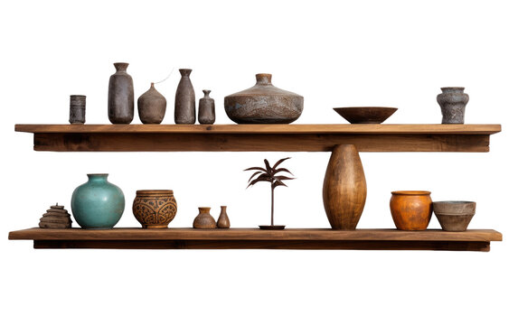 Palki Themed Wooden Wall Shelf Display in Exquisite Harmony On White or PNG Transparent Background.