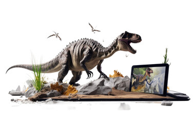 Time Travel Experience Prehistoric Augmented Reality Dinosaur Excavation Unleashed On White or PNG Transparent Background.