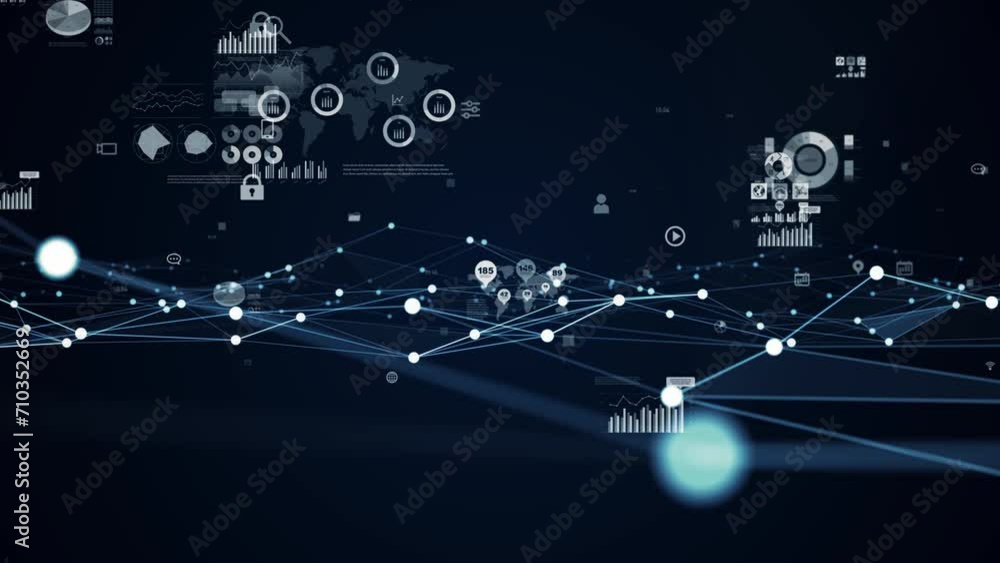 Aufkleber Communication network and statistics data concept.