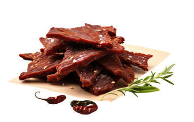 Spicy Delight Rendang Beef Jerky Snack Pack Infused with Red Chili On White or PNG Transparent Background.