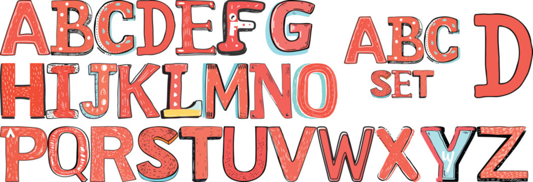 Typography cartoon letters alphabet Set D