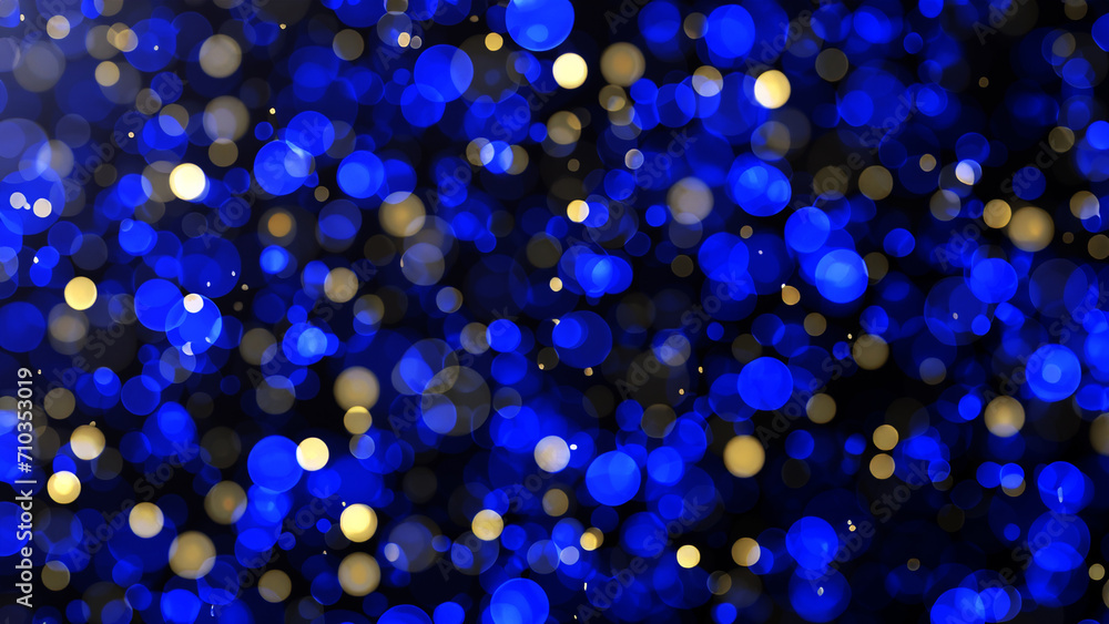 Poster blue and gold particle abstract bokeh background.