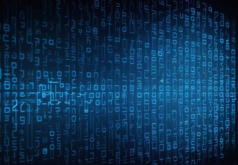 Blue digital binary data on computer screen background
