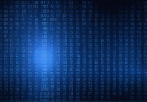 Blue digital binary data on computer screen background
