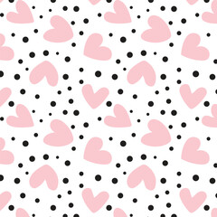 Repeated hearts and polka dot. Cute romantic seamless pattern.  Cute background for Valentine's Day 