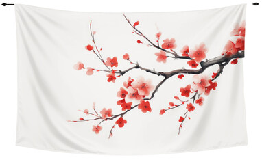 Chinese Brush Painting Wall Tapestry Design On White or PNG Transparent Background.
