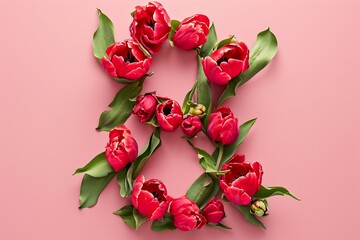 Obraz na płótnie Canvas Women's Day: Numeral 8 Formed from Red Peony Tulips.