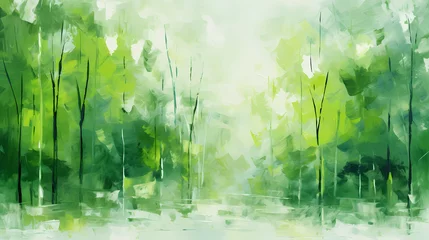 Foto auf Acrylglas Abstract In Green Forest, A Painting Of Trees In A Forest © netsign