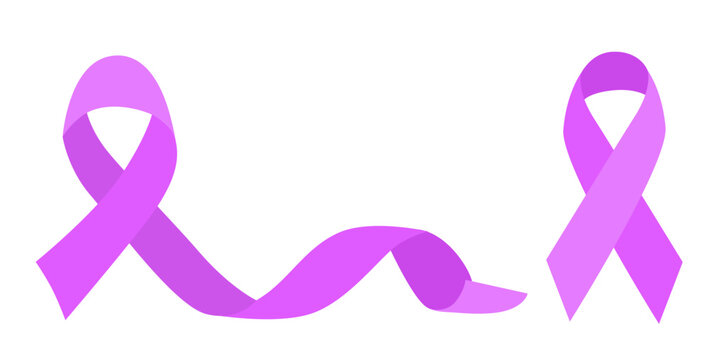 Set of purple ribbons - symbols of the fight against cancer. Vector illustration.