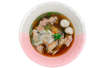 A bowl of Chinese style beef noodle soup.Soft focus.