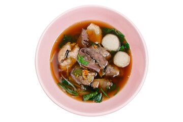 A bowl of Chinese style beef noodle soup.Soft focus.