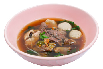 A bowl of Chinese style beef noodle soup.Soft focus.