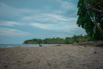 Evening time on a beach in Costa Rica, close to Puerto Velho in southern part. Visible sandy beach,...