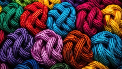 Diverse multicolored ropes connected together.