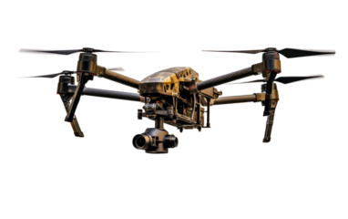 Drone Soaring with Camera Capturing Aerial Perspectives in Real Time On White or PNG Transparent Background.