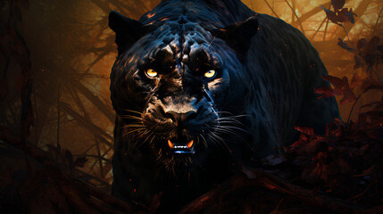 A large, ferocious panther is hunting for food.