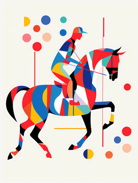 Minimalist Horse Rider Line Art, A Colorful Horse With A Jockey On It