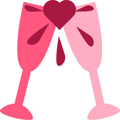 Champagne glasses clinking on dating icon vector. Winery alcoholic drink mug clink with heart love symbol. Couple celebrate valentine day, drinking wine beverage flat cartoon illustration