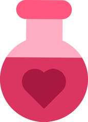 Love chemistry liquid in glass flask icon vector. Mixture chemical beverage in laboratory tube decorated heart. Valentine day winter holiday for lovely couple flat cartoon illustration