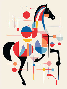 Minimalist Horse Rider Line Art, A Horse With Colorful Circles And Circles
