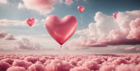 pink balloon in the sky with hearts