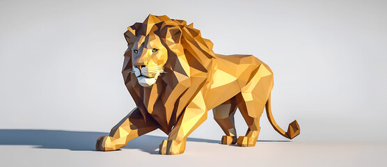 Low poly style portrait of a lion on a dark background.