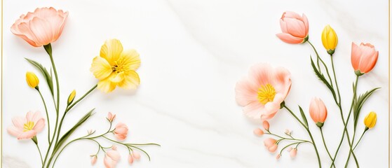 Assorted Flowers on Marble Background