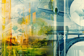 Abstract image double exposure for a green future city