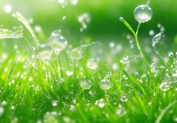 Dancing Grass At Serene Morning Delight With Fresh Dewdrops
