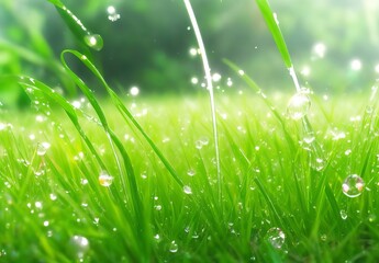 Dancing Grass At Serene Morning Delight With Fresh Dewdrops
