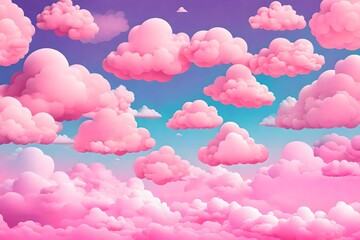 Beautiful Fluffy Clouds on Pink Sky Background. Collection of Cartoon Cumulus Cloud. Render Bubble Cute Circle Shaped Smoke or Cumulus Fog Symbol. 